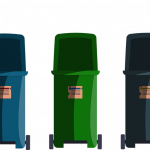 Grafika przedstawia pojemniki do segregacji odpadów komunalnych