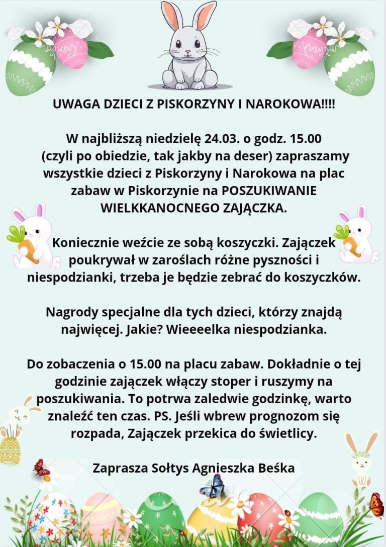 Niedzielne poszukiwania skarbów Zajączka w Piskorzynie i Narokowie!